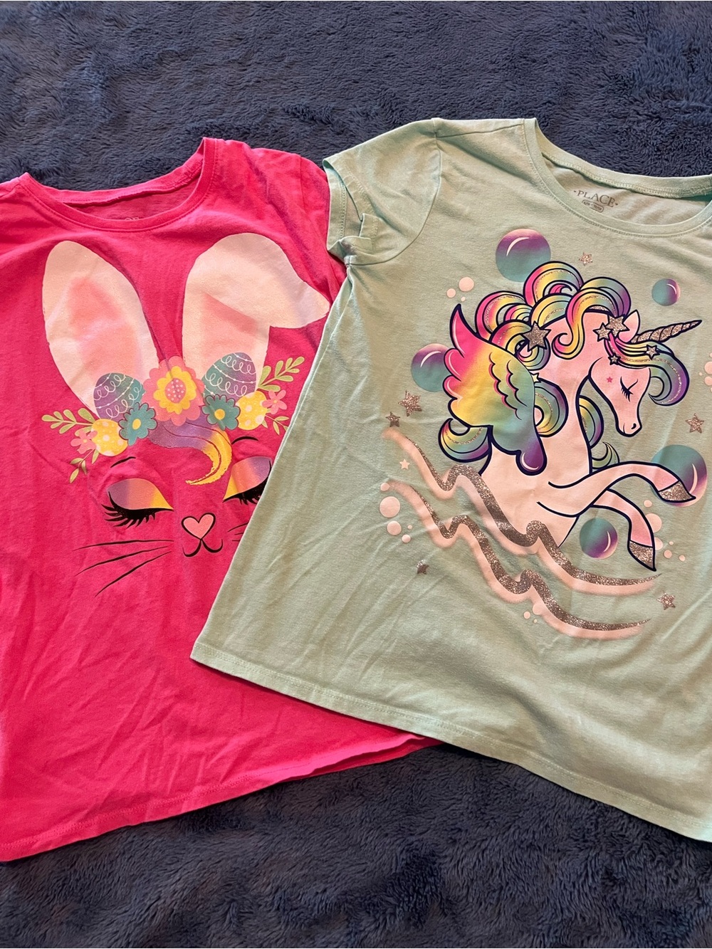 The Children's Place two Girls Graphic Tees - Pink & Mint Unicorn